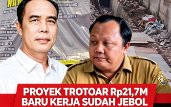 PROYEK REVITALISASI TROTOAR SULTAN AGUNG  Rp21,7 MILIAR BARU DIKERJAKAN SUDAH JEBOL. DINAS PU BANDAR LAMPUNG LEGALKAN BEKISTING PAKAI MATERIAL BEKAS