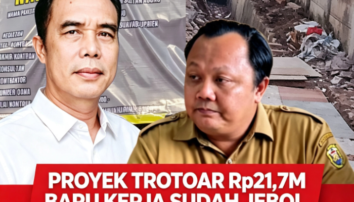 PROYEK REVITALISASI TROTOAR SULTAN AGUNG  Rp21,7 MILIAR BARU DIKERJAKAN SUDAH JEBOL. DINAS PU BANDAR LAMPUNG LEGALKAN BEKISTING PAKAI MATERIAL BEKAS